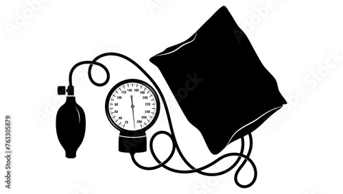 Old Blood Pressure Measurement Tool, black isolated silhouette