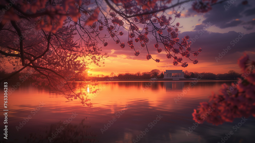 Sunset and Cherry Blossoms by the Lincoln Memorial Sunset and Cherry Blossoms by the Lincoln Memorial