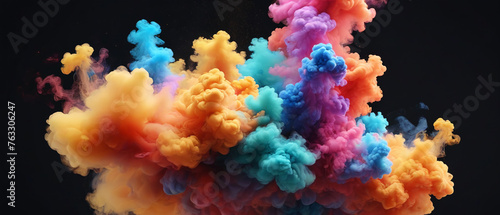 Colorful smoke on a black background  resembling a holy powder explosion.  