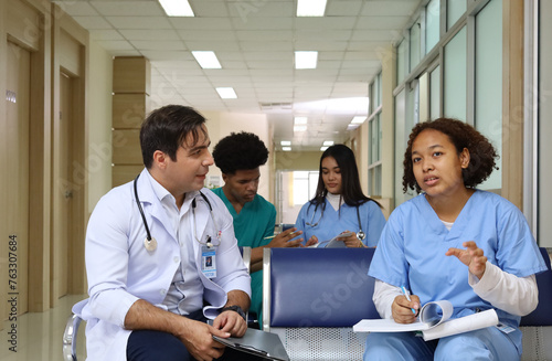 Medical students talking Consult with the doctor in the hospital. photo