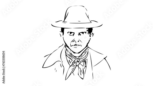 Old Man with Hat - Stylized Ink Art of a Gritty Hero