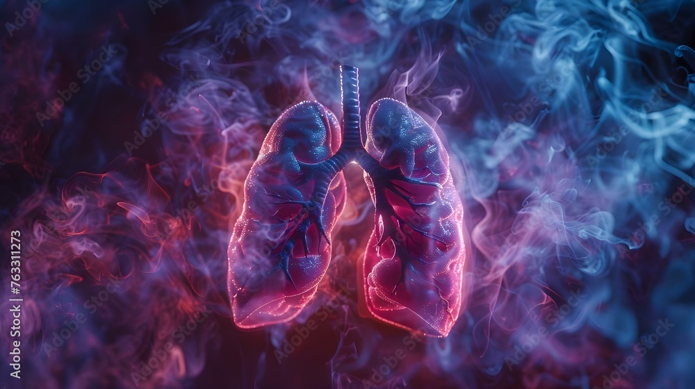 Closeup of a pair of unhealthy smoking lungs. Concept Medical Illustration, Lung Health, Smoking Risks, Unhealthy Organs, Educational Infographics - obrazy, fototapety, plakaty 