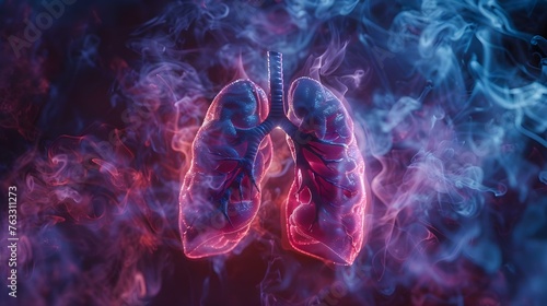 Closeup of a pair of unhealthy smoking lungs. Concept Medical Illustration, Lung Health, Smoking Risks, Unhealthy Organs, Educational Infographics