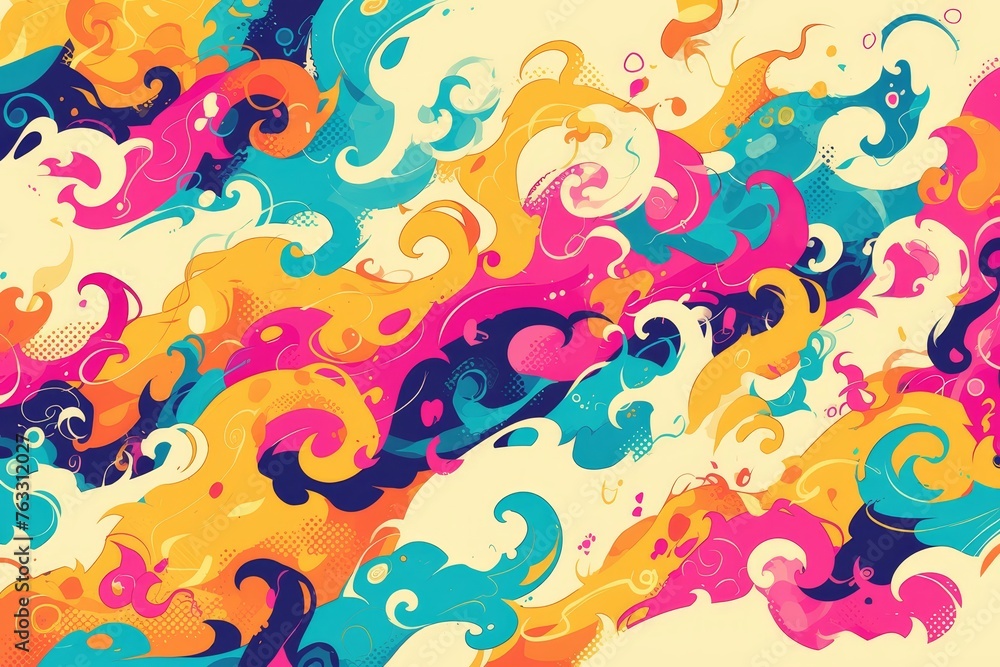 A psychedelic wave made of colorful waves, with swirling colors and fluid shapes