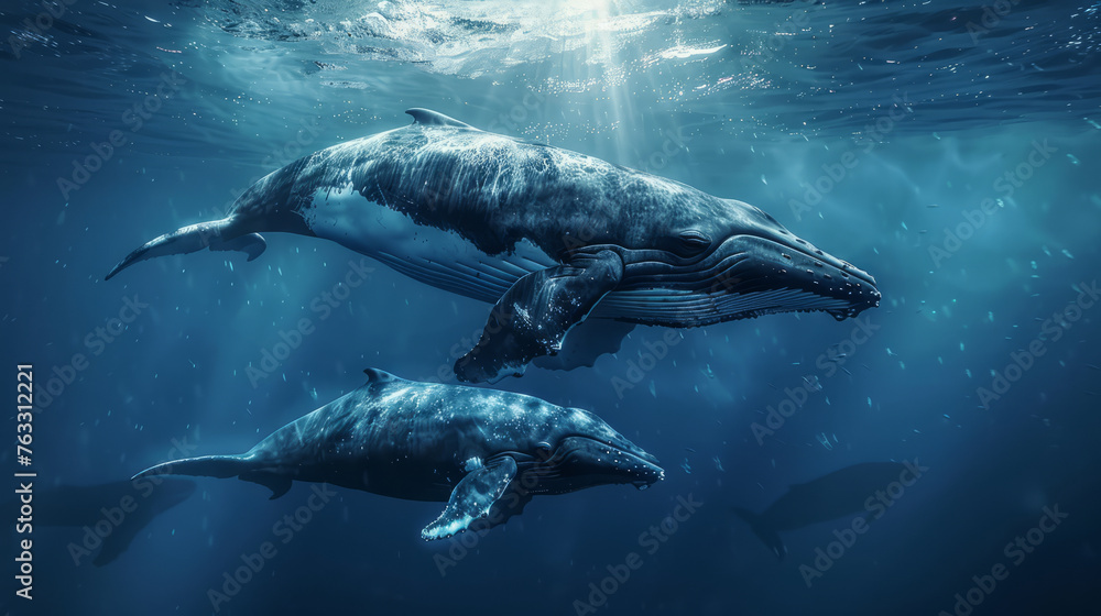 Fototapeta premium Mother whale raising young