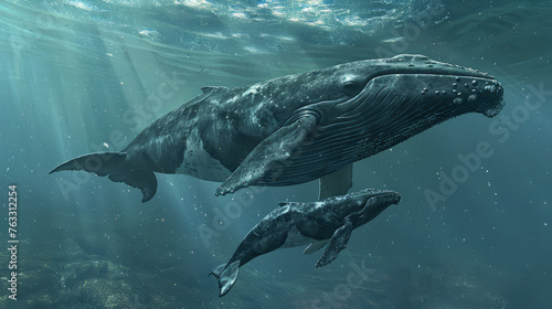 Mother whale raising young