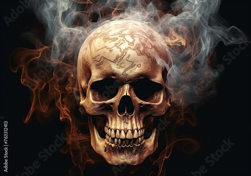 Abstract, creepy skull with smoke effect .Digital art