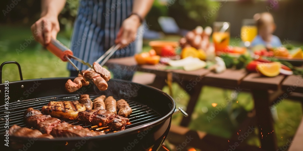 Naklejka premium family having a barbecue party in nature