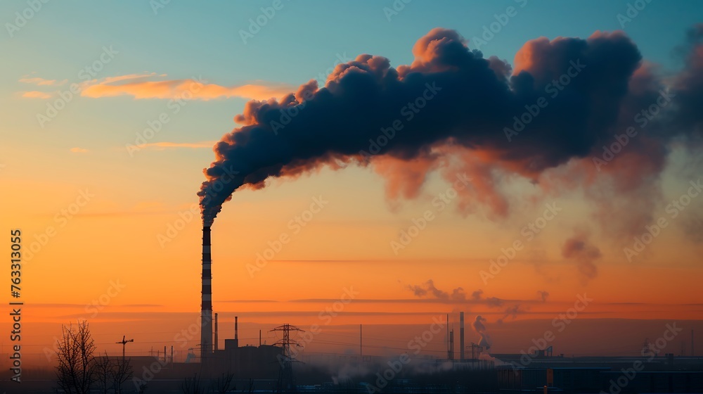 Air pollution with black smoke from chimneys and industrial waste