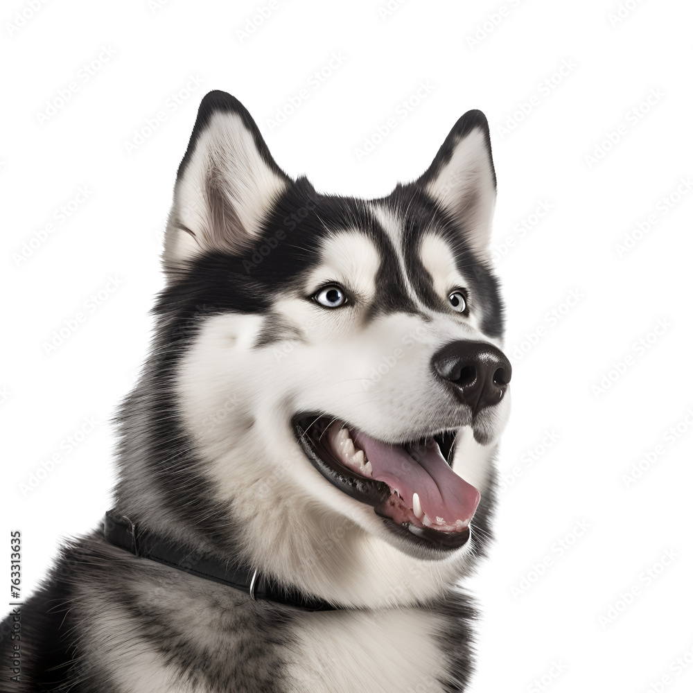 Content Siberian Husky Canine Close-Up Half Body Image, Isolated on Transparent Background, PNG