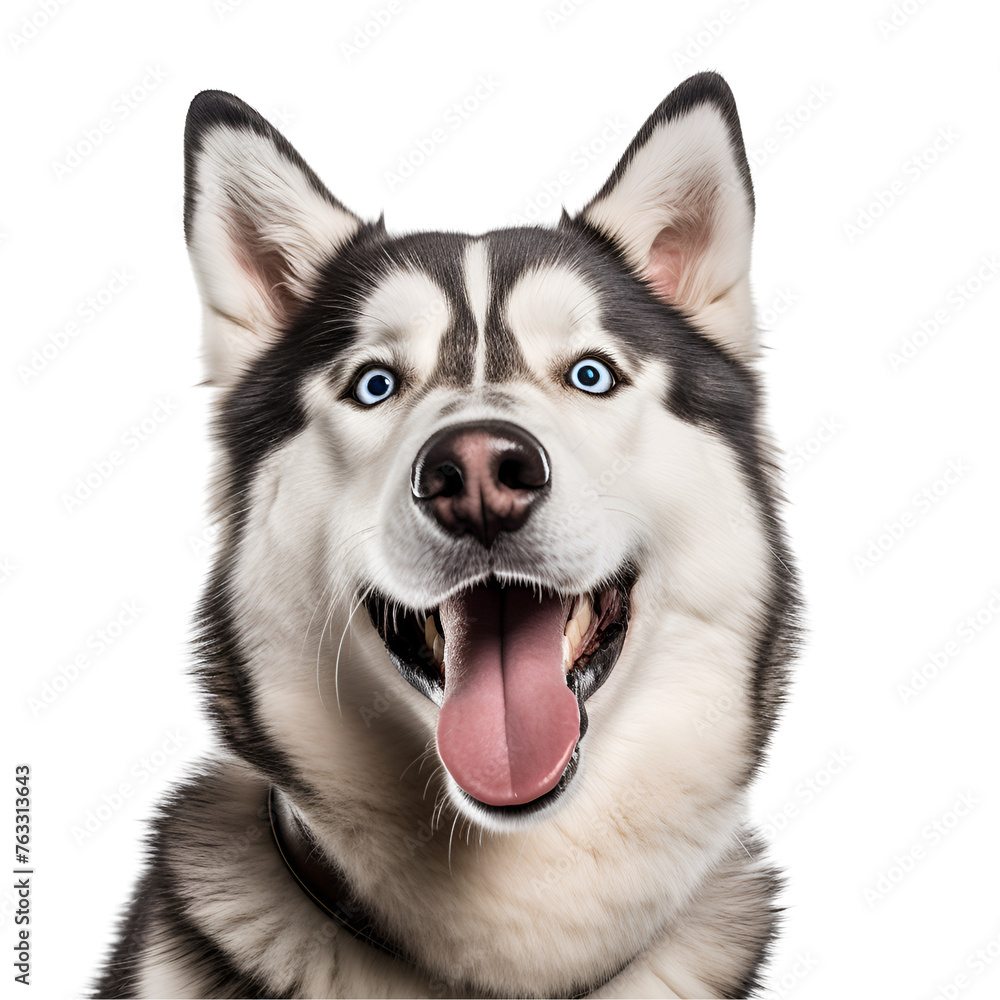 Delighted Siberian Husky Pooch Close-Up Half Body Capture, Isolated on Transparent Background, PNG