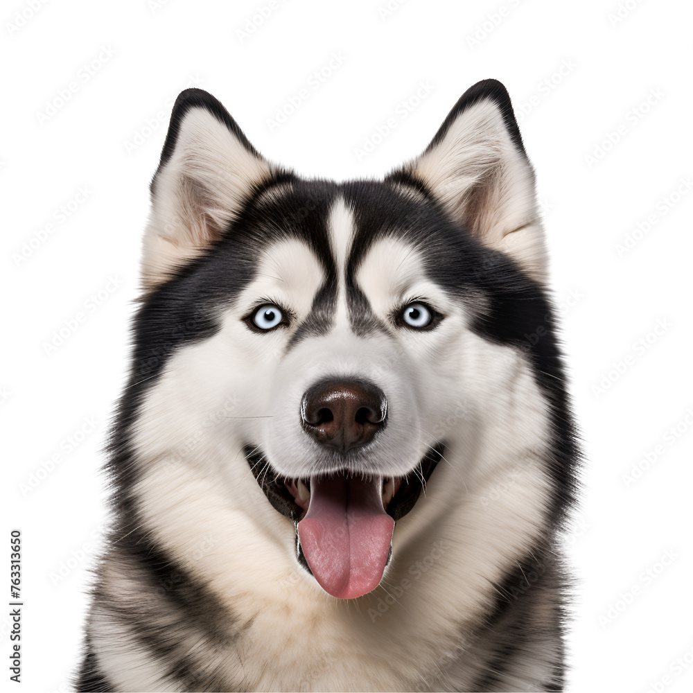 Cheerful Siberian Husky Dog Close-Up Half Body Photography, Isolated on Transparent Background, PNG