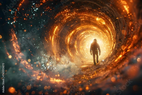 Interdimensional Biomass Explorer: Mystical Journey Through an Infinite Tunnel of Light