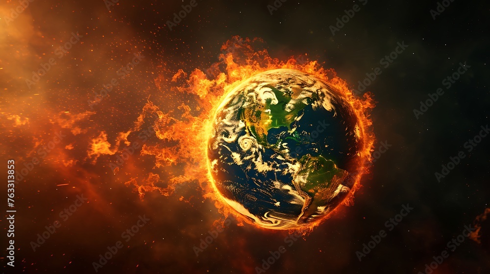 Burning Planet Earth represents climate change