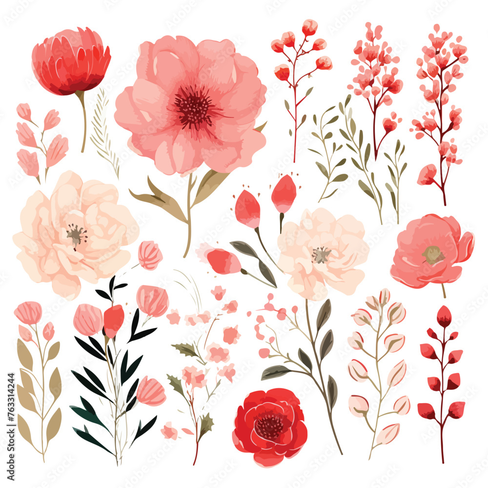 Red and Blush Flowers Clipart 