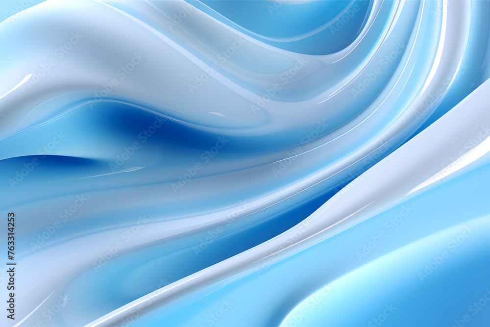 Fototapeta premium Fluid waves in light blue color, abstract background with liquid wave
