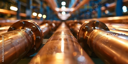 Closeup of copper pipelines in a technologically advanced water supply system. Concept Technology, Water Supply, Copper Pipelines, Closeup Photography, Industrial Systems photo