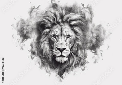 black and gray lion head with smoke effect illustration