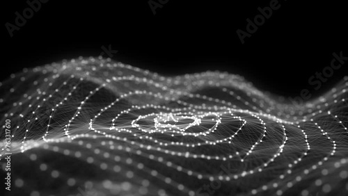 Circle wave of particles. Abstract background with a dynamic wave. 3d rendering.