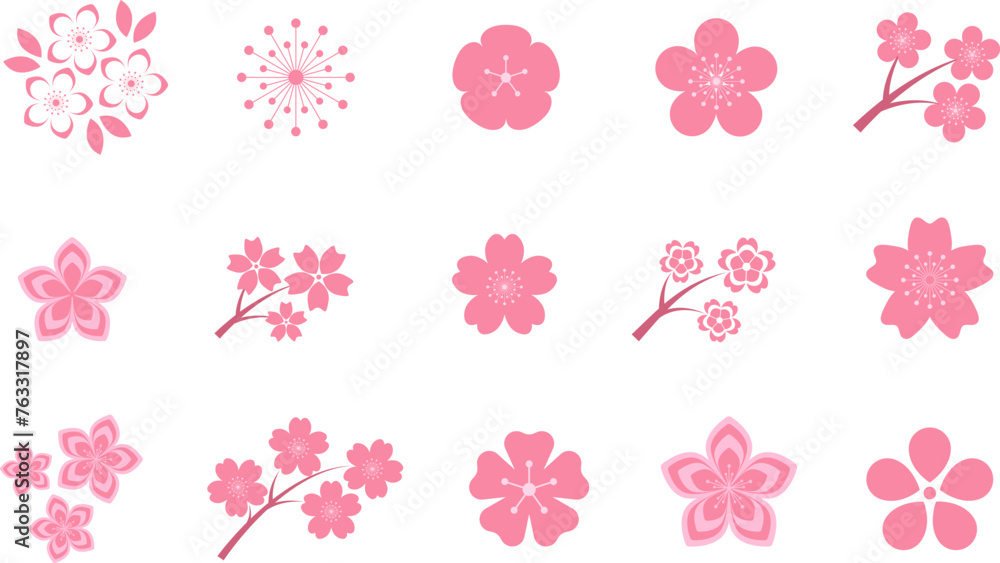 Pink Japanese cherry blossoms vector icon. Spring Flowers, plants, spring, cute, etc.