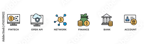 Open banking banner web icon vector illustration concept for financial technology with an icon of the fintech, coding, open API, finance, banking, network, and account	