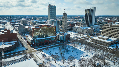 Aerial Winter Cityscape, Historic Dome, Fort Wayne Downtown