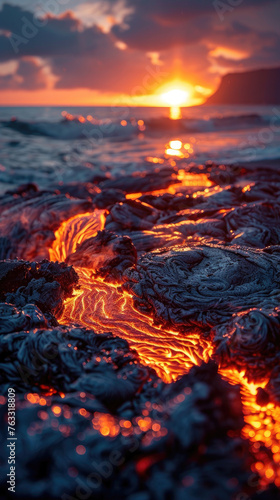 sunset over hot lava