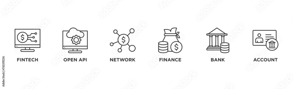 Open banking banner web icon vector illustration concept for financial technology with an icon of the fintech, coding, open API, finance, banking, network, and account	