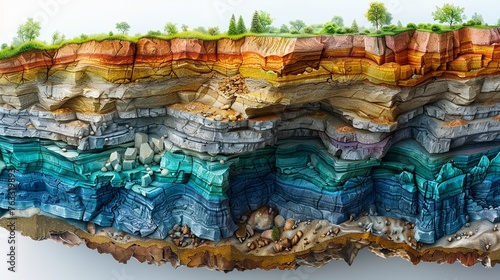 Diagram of earth layers, geology's colorful strata photo