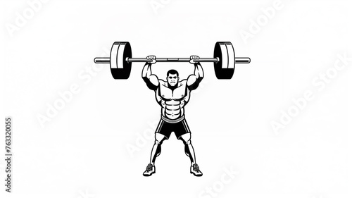 A weightlifter lifts a barbell, a black and white image of an athlete, vector illustration