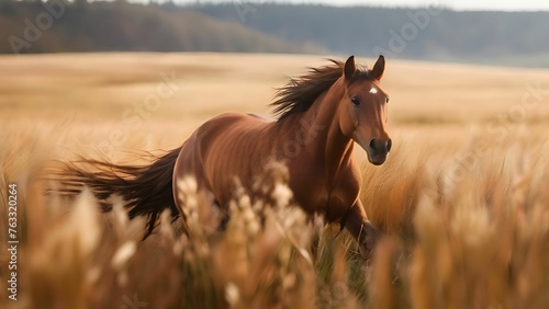 Horse running through the field