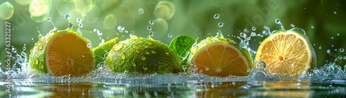 Vibrant green lime color splash, fresh and zesty background