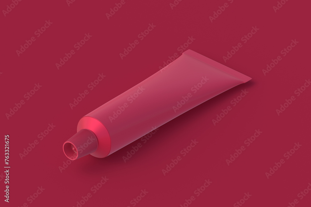 Toothpaste tube of magenta on red background. 3d render Toothpaste tube of magenta on red background. 3d render