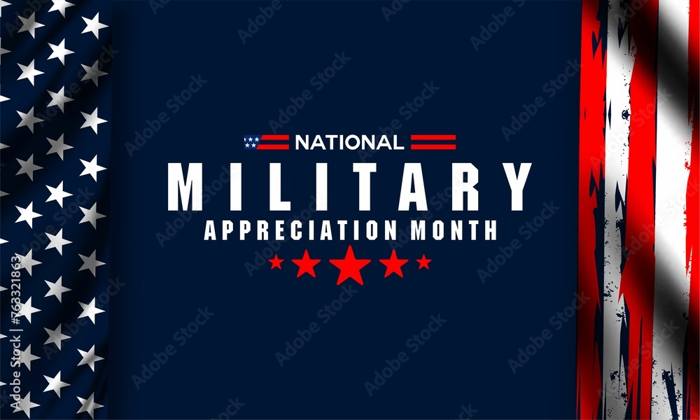 National Military Appreciation Month  is celebrated every year in May and is a declaration that encourages U.S. citizens to observe the month in a symbol of unity. Vector illustration - obrazy, fototapety, plakaty 