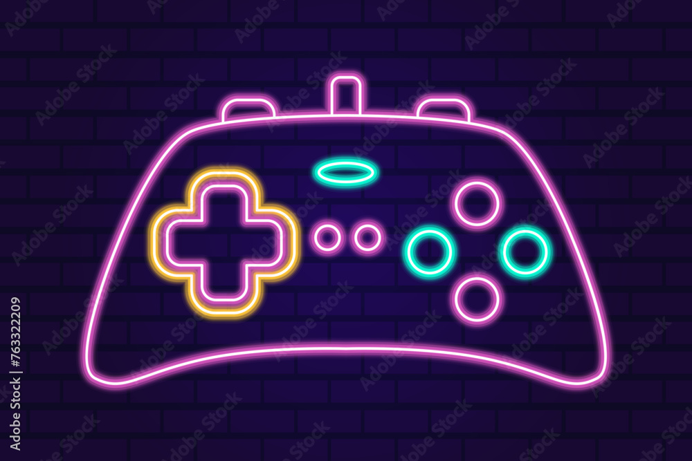 Vector neon glow game controller gamepad icon. Colored outline joystick ...