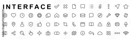 Basic interface line icon big set. Notification, heart, like, calendar, user, share etc. Editable stroke