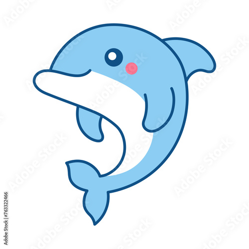 Funny blue dolphin. Vector illustration.