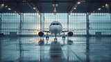 Airplane in hangar at airport. Concept Airplane Maintenance, Airport Hangar, Aircraft Mechanics, Flight Safety, Aviation Technology
