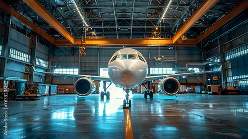 Maintaining Aircraft Engines in an Airport Hangar. Concept Maintenance Procedures, Engine Care, Safety Protocols, Hangar Equipment, Aviation Regulations