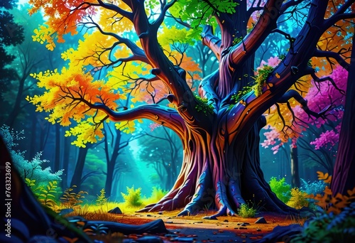 Big tree background colorful forest photo