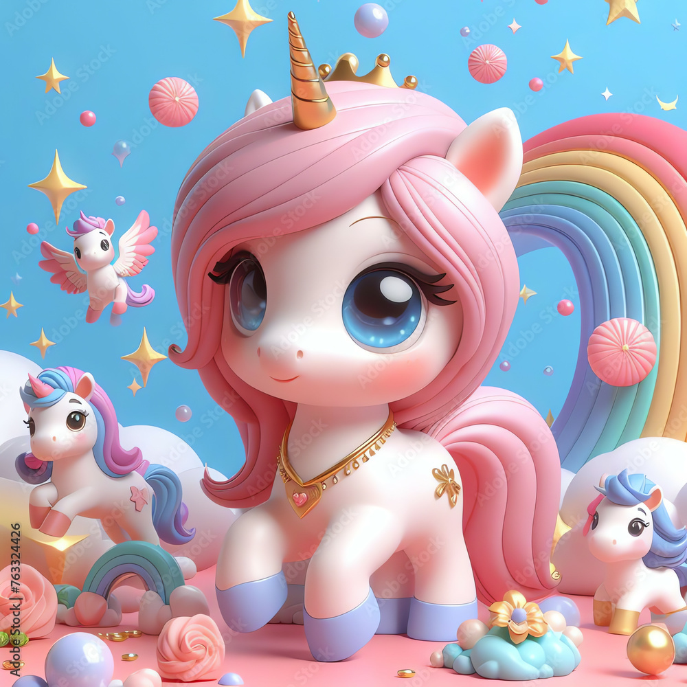 3D Cute Unicorn Cartoon Illustration 3D Cute Unicorn Cartoon Illustration