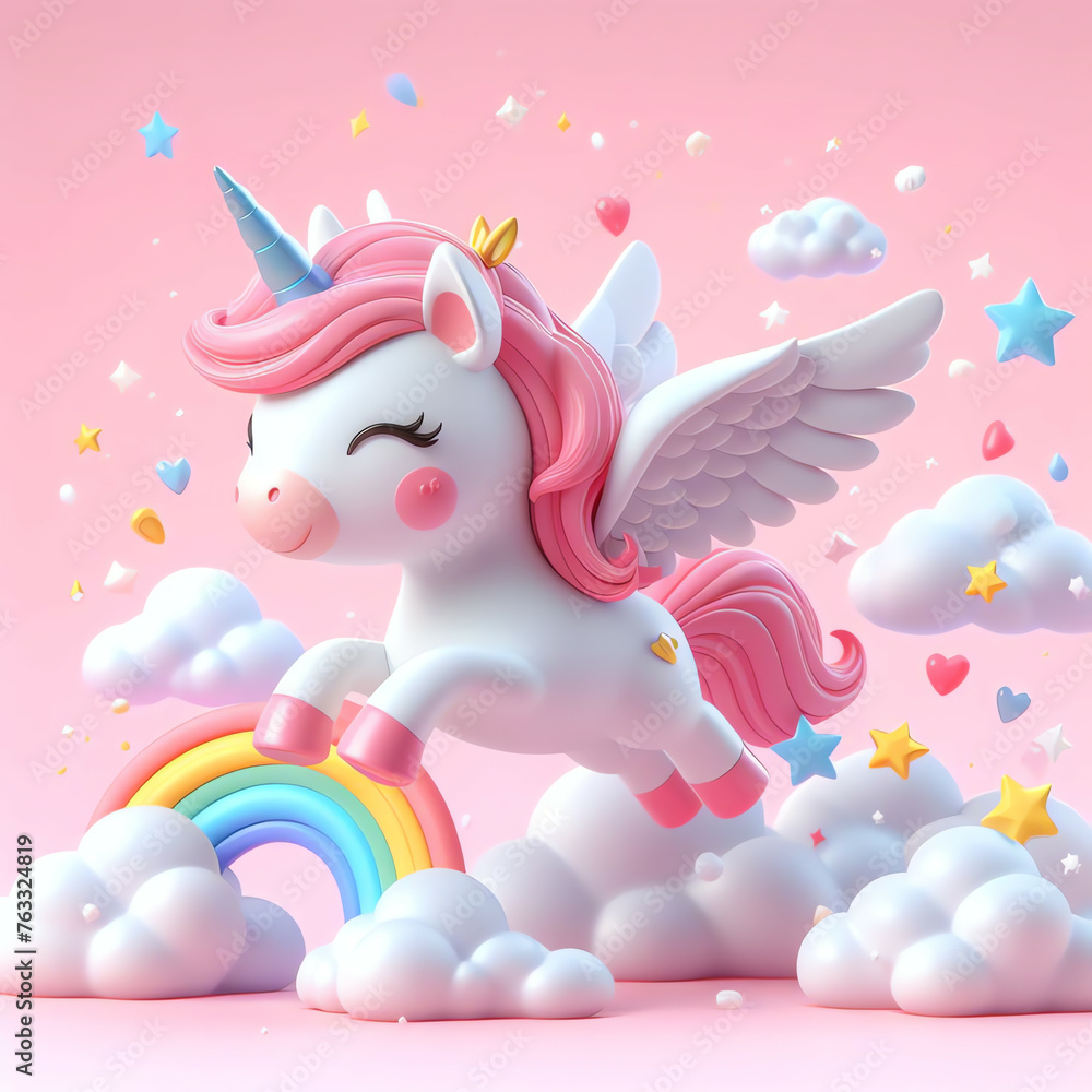3D Cute Unicorn Cartoon Illustration