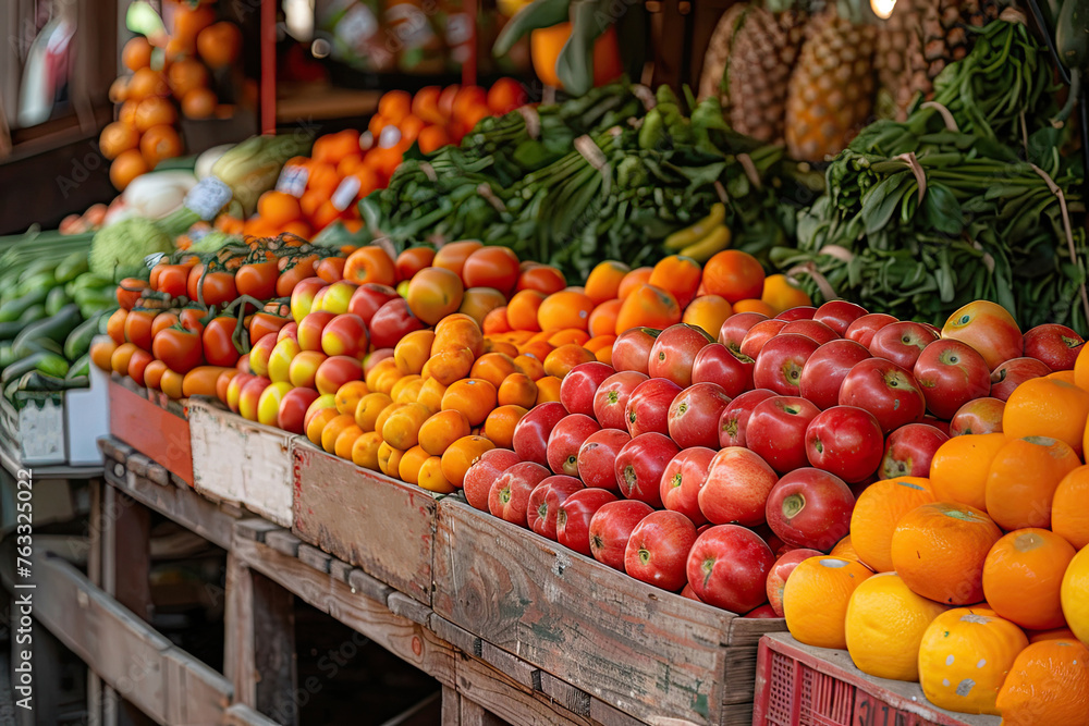 A wide variety of fresh vegetables at the market stalls.