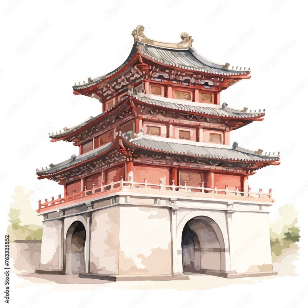 Watercolor Ancient Chinese Building 