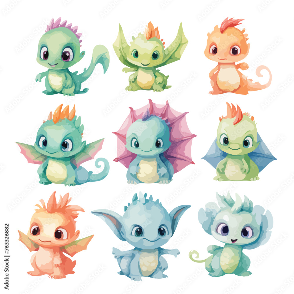 Watercolor Baby Dragons Clipart 