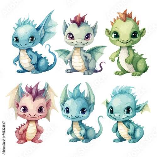 Watercolor Baby Dragons Clipart 