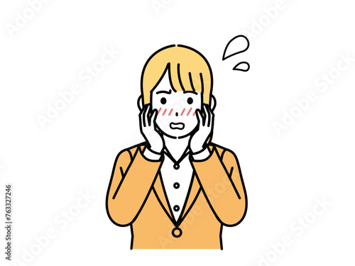 恥ずかしくて赤面する女性会社員のイラスト