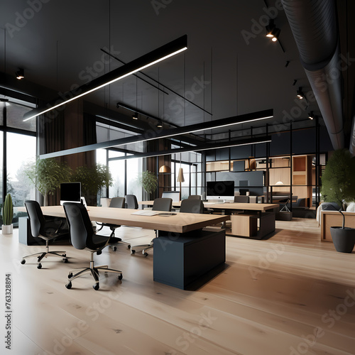 A modern office with minimalist design. 