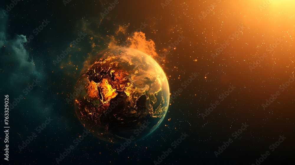 Obraz premium Burning Planet Earth represents climate change