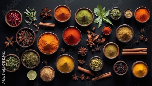 Various aromatic colorful spices and herbs, Ingredients for cooking